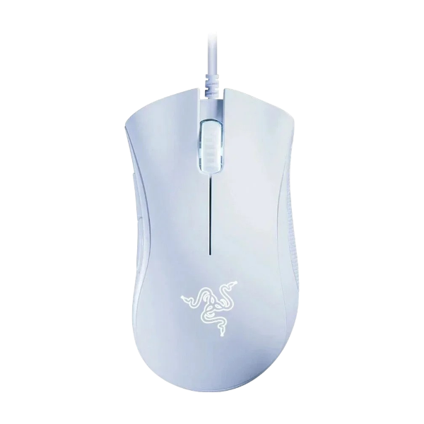 Razer DeathAdder Essential white wired gaming mouse with ergonomic design