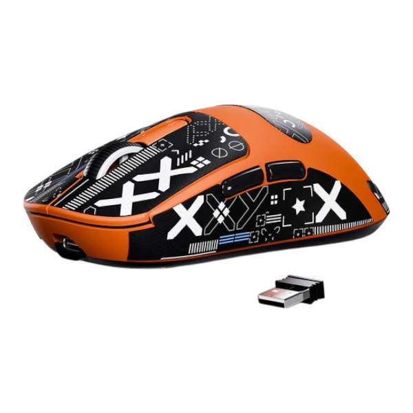ATTACK SHARK X3 orange wireless superlight gaming mouse with PAW3395 sensor and RGB lighting.